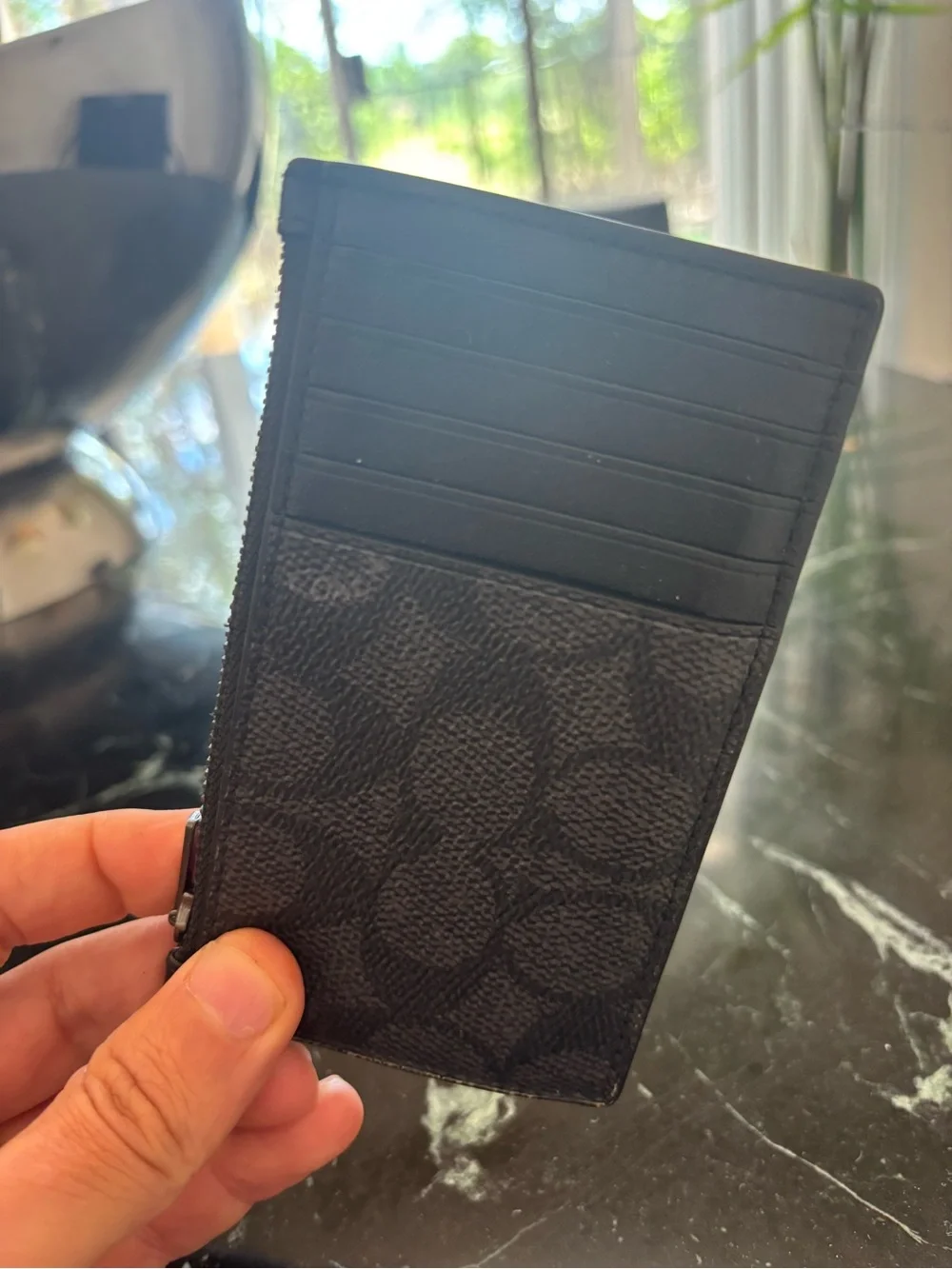 Coach Men's Black Signature Monogram Card & Zip Holder